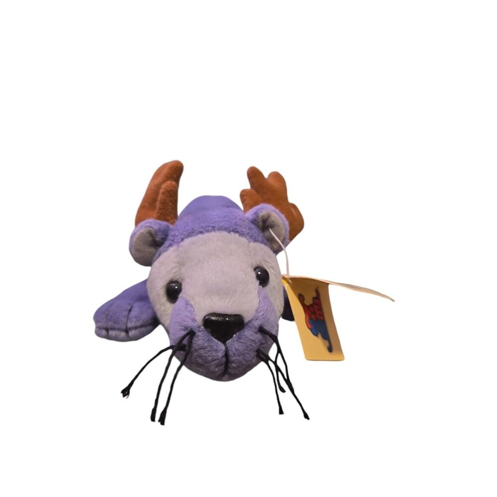 Paw Pals Reindeer Pocket 1999 Purple Antlers Bean Bag‎ Plush